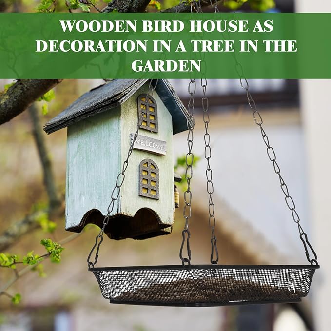 4 Pieces Hanging Bird Feeder Tray Platform Metal Mesh Feeder Seed Platform for Bird Feeding Outside Outdoors Wild House Hanging for Attracting Birds, Black(Square)