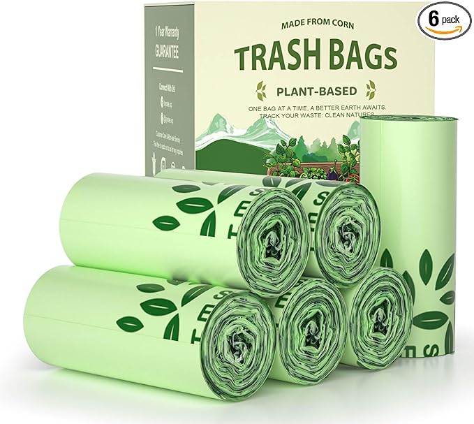 150 Count 1.6-2 Gallon Small Compost Bags, AYOTEE Biodegradable 1.6 Gallon Trash Bags, Certified By ASTM Mini Compostable Bags Strong Wastebasket Can for Bathroom Home Kitchen Fit 7.5 Liter, Green