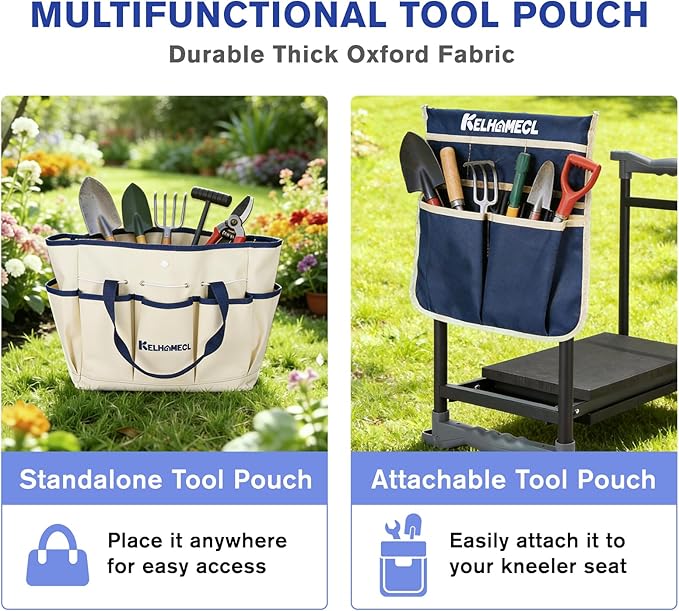 Garden Kneeler and Seat, Extra Wide Thick EVA Pad, Heavy Duty Foldable Garden Bench Holds 350lbs, Ergonomic Kneeling Stool with Garden Tool Pouches, Gardening Gifts for Women, Men & Seniors