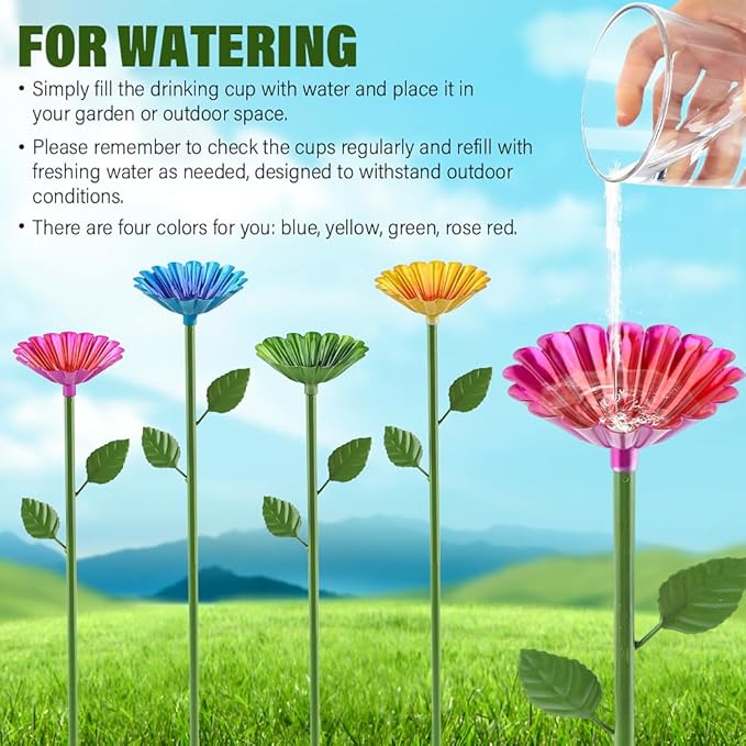 4 Pcs Metal Bee Watering Station, Flower Design Bee Feeder & Butterfly Bath Bowl, Colorful Outdoor Garden Decor for Yard, Patio, Lawn