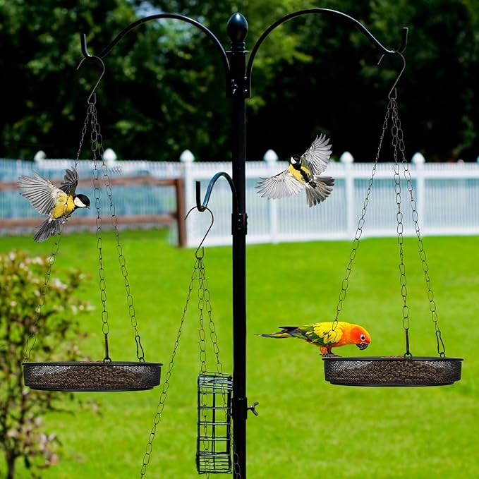 4 Pieces Hanging Bird Feeder Tray Platform Metal Mesh Feeder Seed Platform for Bird Feeding Outside Outdoors Wild House Hanging for Attracting Birds, Black(Round)