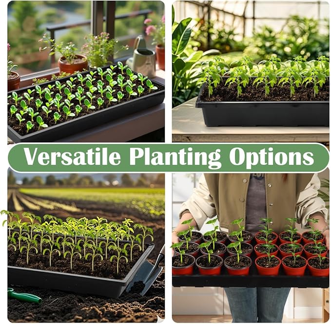 1020 Nursery Pot Trays 5 Pack, Plastic Flat Seed Starter Tray, Reusable Seedling Starting Tray for Holding and Carrying Plant Pots (Black)