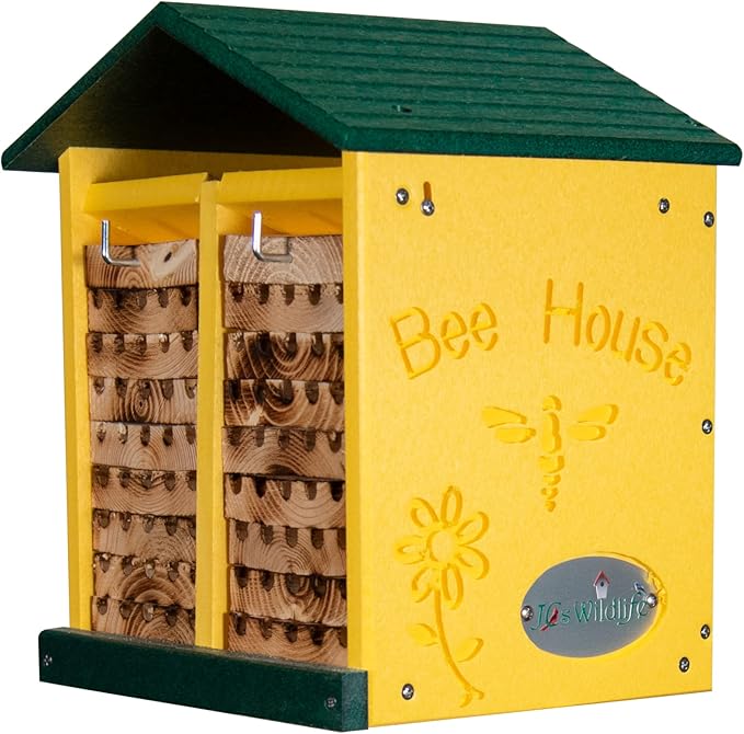 JCs Wildlife Double-Wide Large Poly Lumber and Pine Mason Bee House - Attracts Bee Pollinators in Your Garden - Handmade in The USA