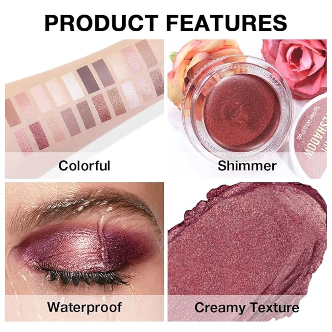 Cream Glitter Orchid Shimmer Metallic Eyeshadow Palette Makeup, Natural Single Mini Instant Holographic Eyeshadow For Older Women, Sombras Crema Para Ojos, Talc, Paraben & Cruelty Free, 26