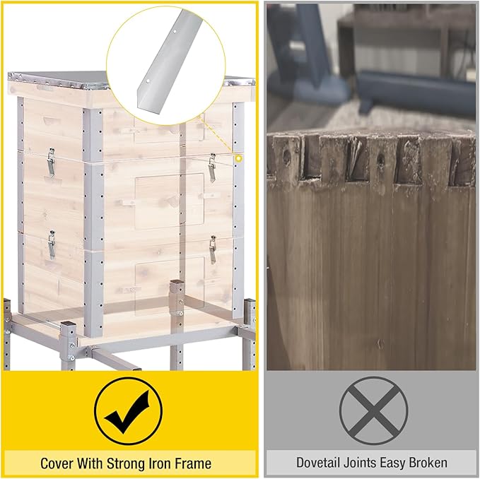 Aivituvin Bee Hive Bee Box 10 Frame Upgrade with All -Around Metal Frame Bee Castle Coated with 100% Beeswax Includes Waxed Foundations,2 Deep Boxes & 1 Medium Box