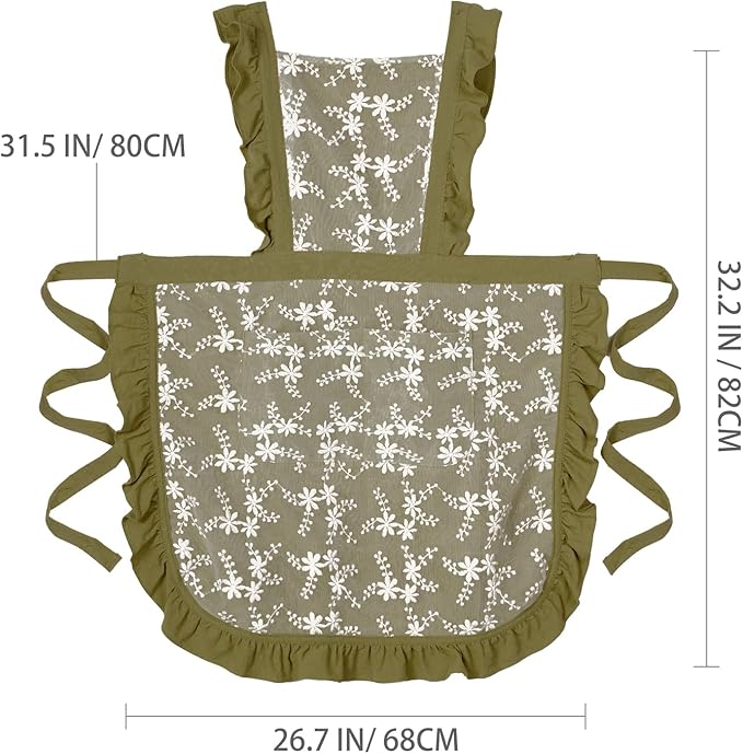 Vintage Pinafore Apron Dress for Women with Pockets Cute Floral Chef Aprons for Kitchen Cooking Baking Gardening