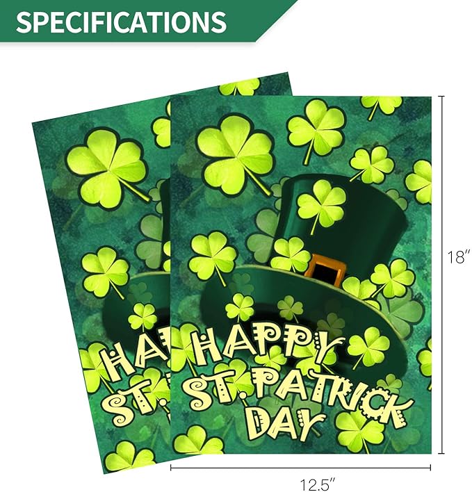 Anley Double Sided Premium Garden Flag, Happy St. Patrick's Day Green Hat with Clover Decorative Garden Flags for Home Decor - Weather Resistant & Double Stitched Yard Flags - 18 x 12.5 Inch