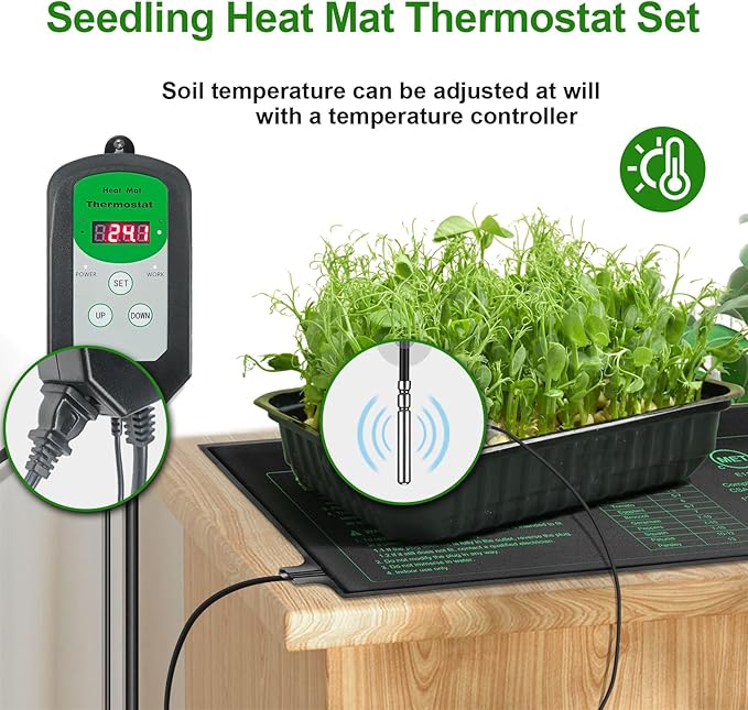 Bestio10"x 20.75" Seedling Heat Mat and Digital Thermostat Combo Set,MET & UL Certified Plant Heat Mat Heat mat for Plants for Germination,Suitable for Indoor Gardening,Greenhouse, Plants Germination