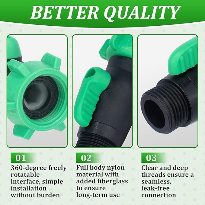 2 Pack Rain Barrel Spigot Kit, 3/4" GHT Heavy Duty Plastic Water Hose Shut Off Valve with Bulkhead Fitting, Garden Hose Shut Off Valve with 4 Gasket, 2 Traction Rope and Tape