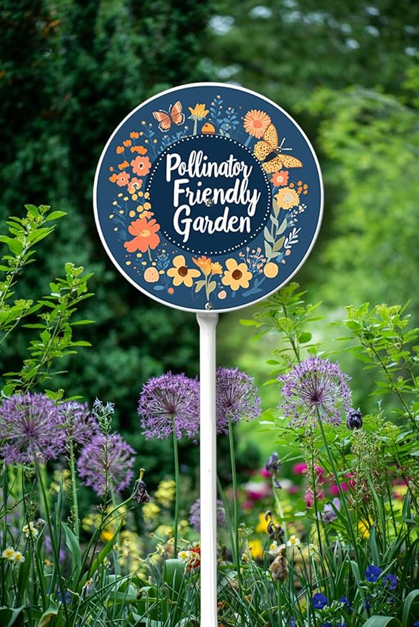 Garden Signs Pollinator Friendly Garden Sign with Stake Outdoor Aluminum Yard Sign Rustproof Aluminum Metal Sign Fade Resistant Lawn Decoration for Outdoor 9.2x9.2inch