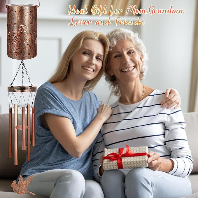 YHmall Cardinal Wind Chimes for Outside, Solar Hanging Lights Windchimes Outdoor Cardinal Gifts for Women, Mom, Memorial Wind Chimes Garden Decor as Gifts for Women