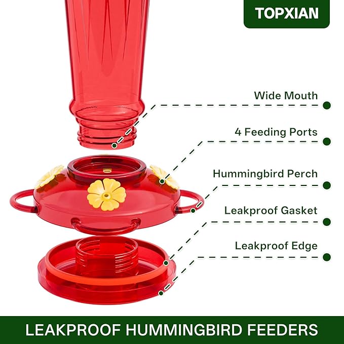 Plastic Hummingbird Feeders for Outdoors, 2-Pack 14 oz Ant & Bee Proof Hummingbird Feeder, Leak-Proof Nectar Feeders with 4 Feeding Ports and Perches, Gifts for Mom, Birdlovers-Red