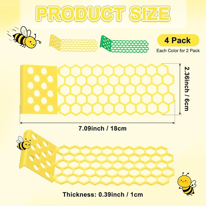 4-Pack Floating Bee Island, 18x6cm/7.09x2.36 Inch Plastic Floating Bee Watering Station for Feeding/Butterfly Bath/Outdoor Garden Decor [Green, Yellow]