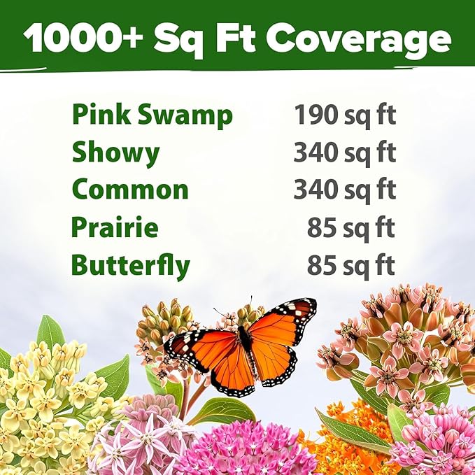 HOME GROWN Milkweed Seeds for Planting - 5 Varieties (Butterfly, Common, Pink Swamp, Prairie, Showy) 500+ Heirloom Non-GMO Seeds - Pollinator Garden Starter Kit for Monarch Butterflies