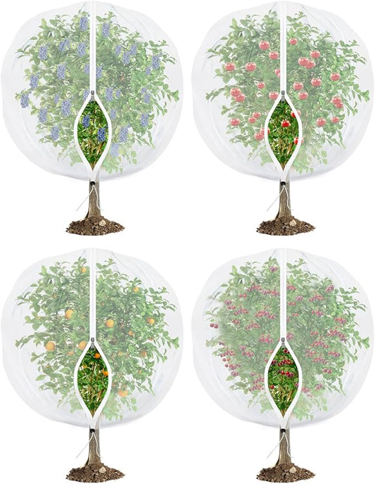 Fruit Tree Netting with Zipper - 4Pcs 5.3 x 6 FT Garden Bird Netting for Blueberry Bushes with Drawstring,Insect Plant Protection Mesh Net Bags for Tomato,Flowers,Animals,Cherry (4, 5.3 x 6 FT)