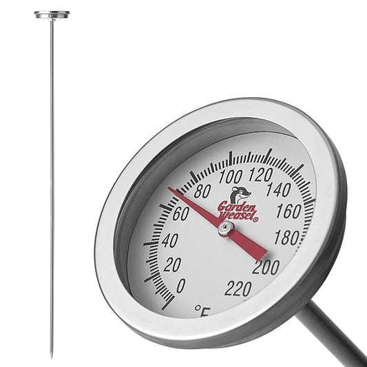 Garden Weasel Analog Soil & Composting Dial Thermometer - 20-Inch Probe | Measures 0 to 220 Degrees Fahrenheit | Soil Temperature, Worm Compost | 98000-A