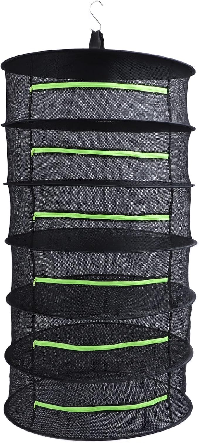 Herb Drying Rack, Opening Design, Fluorescent Green Zipper Cover, Multifunctional Wateright Hanging Mesh, Herb Dry Net for Garden (6 Layers)