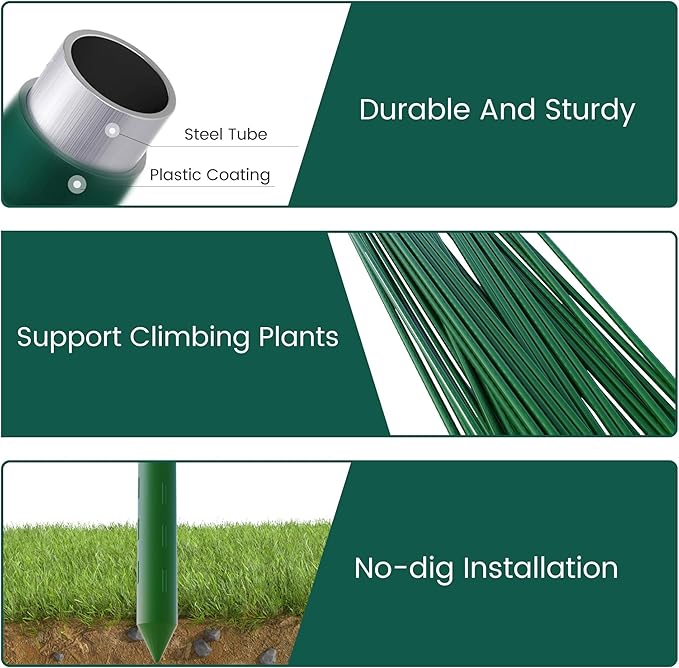 36 Inch 3 Ft Plant Support Garden Stakes 25 PCS, Sturdy Steel Plastic Coated Sticks for Outdoor Growing Climbing, Tomato, Trees, Cucumber, Beans