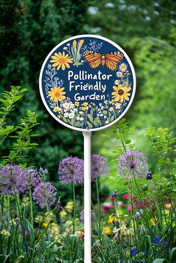 Garden Signs Pollinator Friendly Garden Sign with Stake Outdoor Aluminum Yard Sign Rustproof Aluminum Metal Sign Fade Resistant Lawn Decoration for Outdoor 9.2x9.2inch
