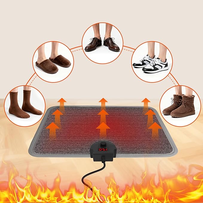 Heated Floor Mat Under Desk for Foot Warmer - Wider Electric Space Heaters 110V Adjustable Temperature Heating Pad - Carbon Crystal & Energy Saving Feet Warmers for Office,Home (Carpet Grain)