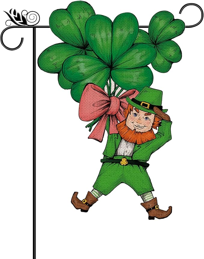 St Patricks Day Garden Flag Leprechauns Shamrocks Clovers Vertical Double Sided Holiday Yard Outdoor Decor 16 x 24 Inch