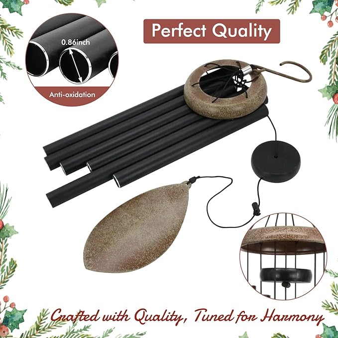 Wind Chimes for Outside, All Metal Tuned Wind Chime Outdoors, Sympathy & Memorial Wind Chimes for Mom Dad, Leaf Design, Box Included