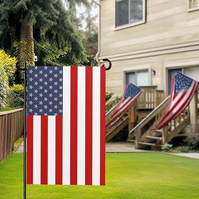 4th of July American Garden Flags 12x18 Inch Double Side Patriotic USA Independence Day Yard Flag for Outside Blue Red Decorations for Garden Party