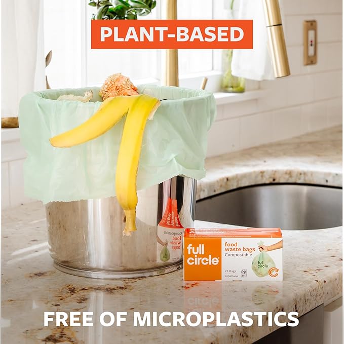 Full Circle Fresh Air Compostable Bags for Food Waste – 4 Gallon, 25ct (Pack of 1) – Plant-Based & Plastic-Free, No Microplastics, Extra-Strong Tear-Resistant