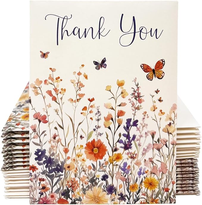 Thank You Wildflowers and Butterflies Seed Packets for Guests - Party Favors for Wedding, Bridal Shower, Baby Shower or Sprinkle, Birthday - Gender Neutral - Already Filled - Pack of 20