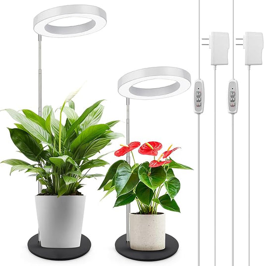 LORDEM Grow Light, LED Plant Light for Indoor Plants Growing, Full Spectrum Desk Growth Lamp with Automatic Timer for 4H/8H/12H, 4 Dimmable Levels, Height Adjustable 9.8"-30.6", 2 Pack
