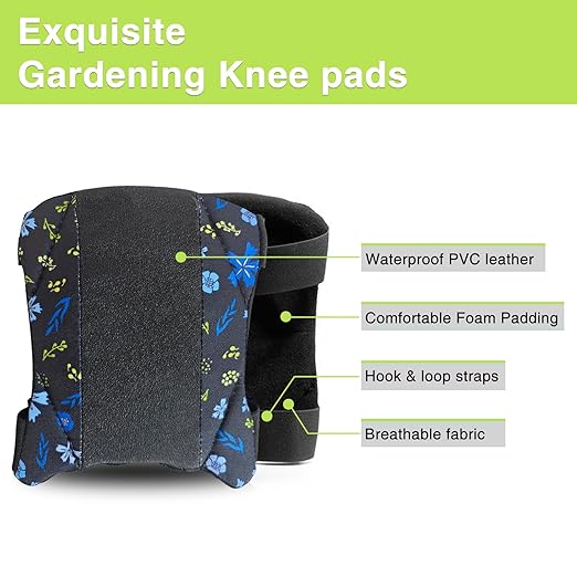 Garden Kneeling Pad and Knee Pads for Women, Lightweight Waterproof KneePads for Gardening, Anti Slip Leather Foam Padding Knee Protector for Flooring and Carpet Cleaning, House work, Gardening Maintain, Blue Flower