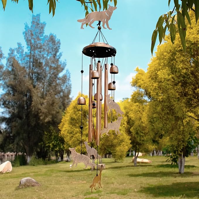 German Shepherd Wind Chimes for Outside, Metal Windchimes Outdoors, Shepherd Gifts for Women/Men, Memorial/Birthday Gifts, Garden Decor for Outside, Patio or Yard, Durable Chimes for Outdoors