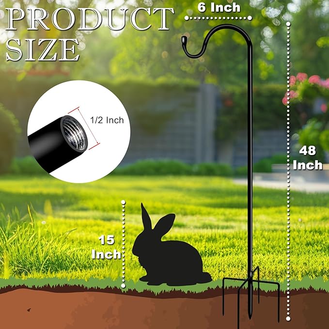 Shepherds Hooks for Outdoor 48 Inch Garden Bird Feeder Pole with 5 Prongs Base Adjustable for Hanging Flower Basket Plant Pot Solar Lantern Light Wind Chime Hanger for Wedding Decor 1 Pack