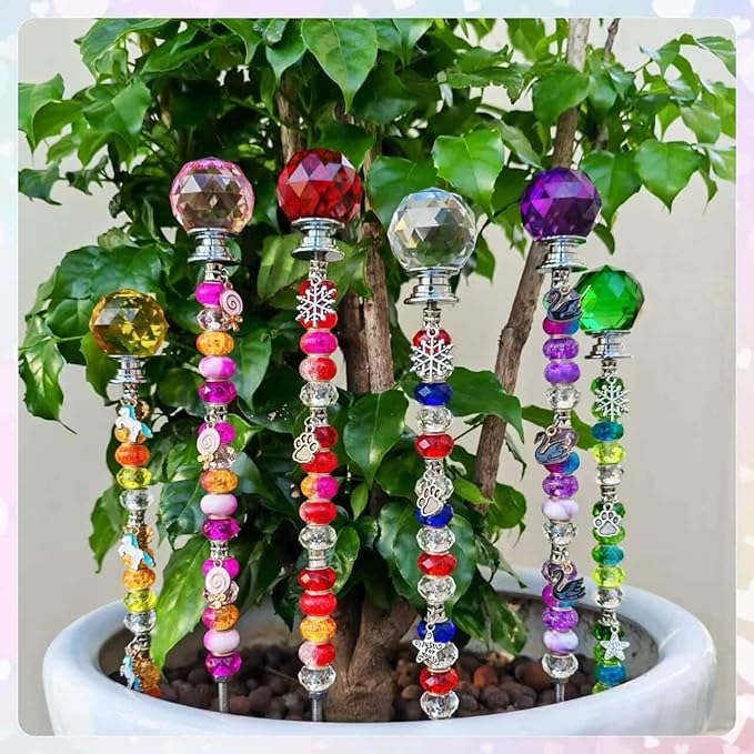 140Pcs DIY Fairy Wand Beaded Garden Stakes Kit Decorative Garden Stakes Beadable Items Fairy Garden Kit for Different Festivals Fairy Garden Accessories Outdoor(Section)