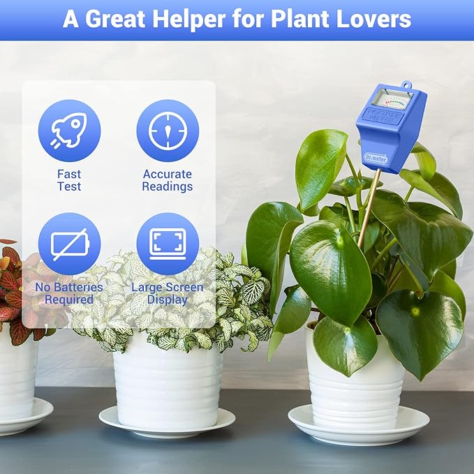 Soil Moisture Meter Tester for Plants, Hygrometer Moisture Sensor for Houseplants Indoor Outdoor Garden Lawn Use - Plant Water Gauge Test Kit - No Battery Needed - Gardening Gifts