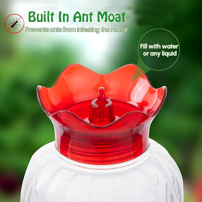 Backyard Expressions Hummingbird Feeder Set of 2 – Large 20 Oz Plastic Feeders for Outdoors with 6 Flower Ports, Built-in Ant Moat & Bee Guards, Wide Mouth Easy Fill, 2-Part Base for Fast Cleaning