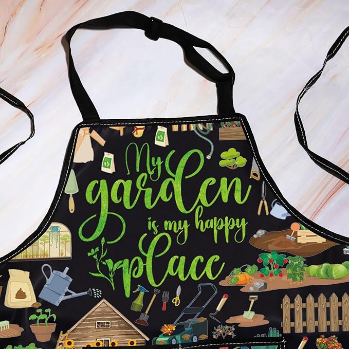 WZMPA Gardening Apron With Pockets Gardener Gifts The Garden Is My Happy Place Adjustable Apron For Gardener Florist