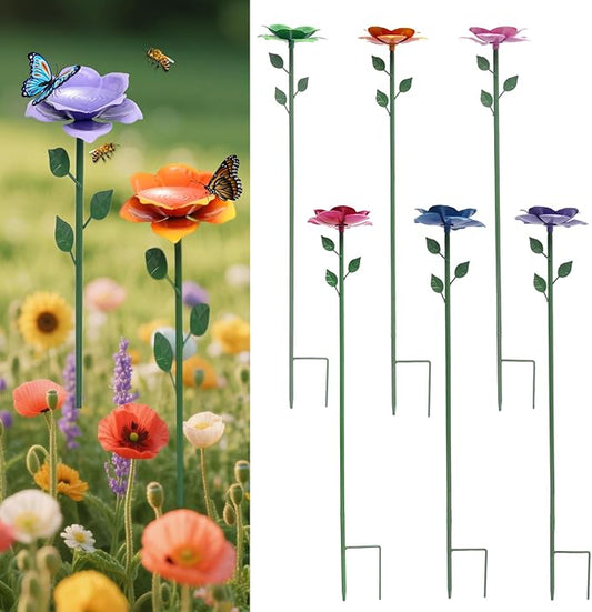 Bee Watering Station, Butterfly Feeder, Metal Bee Water Feeder with Flower Design,Elegant Outdoor Rose Yard & Patio Garden Decor (6PCS)