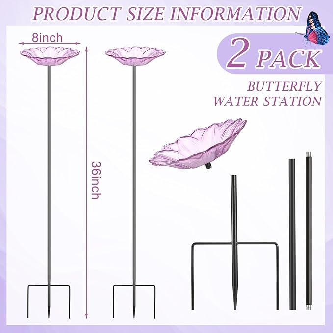 2 Pack Bee Watering Station Glass Flower Bee Bath Feeder for Garden Butterfly Bath Bowl for Outdoor Garden Yard Decor to Attract Insect