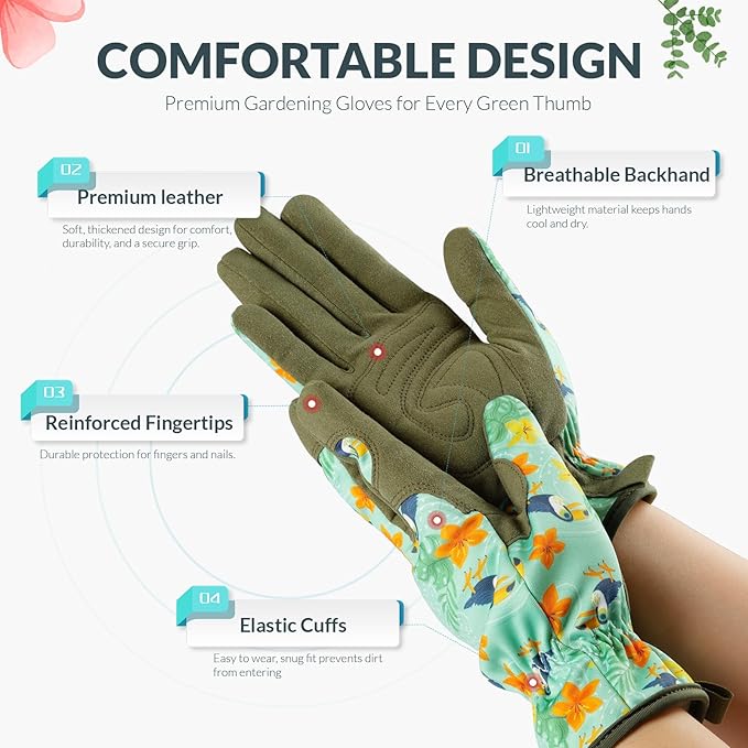 Baidast Gardening Gloves for Women, Breathable Leather Garden Gloves with Grip, Thorn Proof Work Gloves