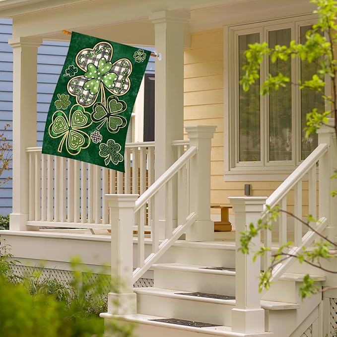 St Patricks Day House Flags for Outdoor Decoration, Irish Celtic Shamrocks Large Yard Flag,Seasonal Spring Decorative Decor for Holiday Anniversary Celebration Outside 28x40 Inch Double Sided