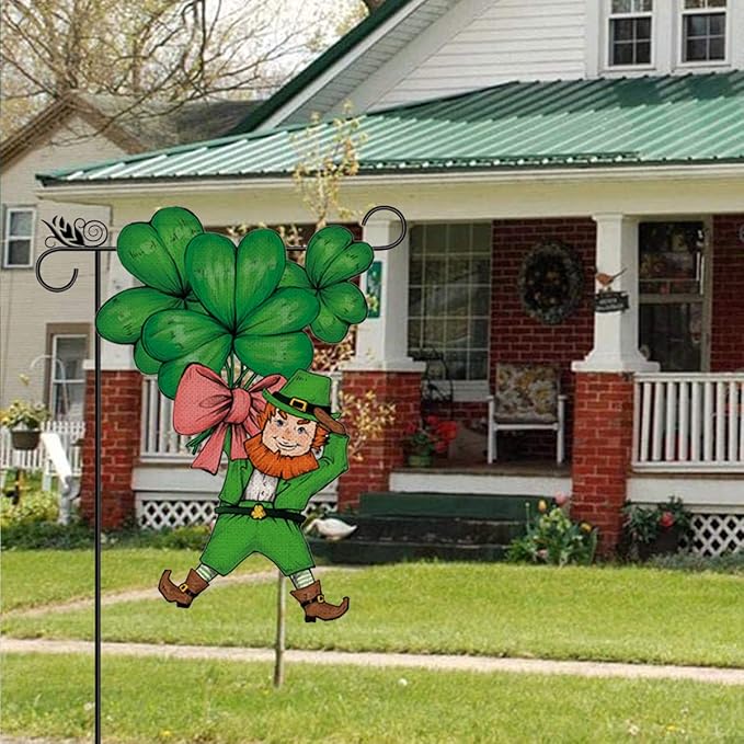 St Patricks Day Garden Flag Leprechauns Shamrocks Clovers Vertical Double Sided Holiday Yard Outdoor Decor 16 x 24 Inch