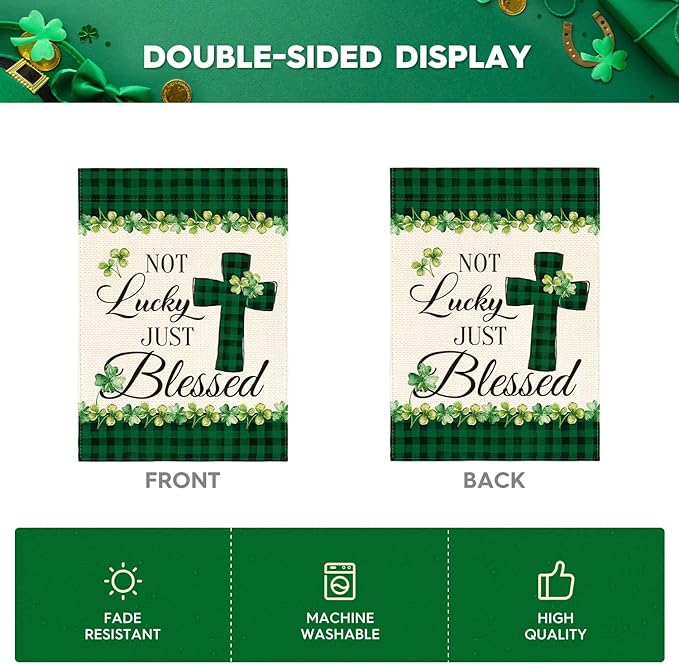 AVOIN colorlife Lucky Clover St Patricks Day House Flag Double Sided, Buffalo Plaid Rustic Farmhouse Shamrock Yard Outdoor Flag 28 x 40 Inch