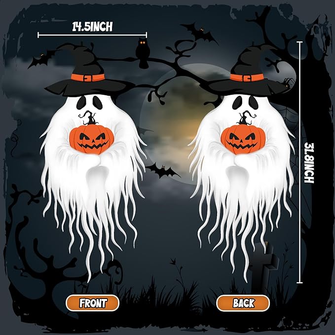 Halloween Garden Flag Outdoor Decorations for Outside Double-Sided Printed, Pumpkin Ghost Winter Yard Flags House Yard Seasonal Decoration 14.5 x 31.8 Inch Treat or Trick