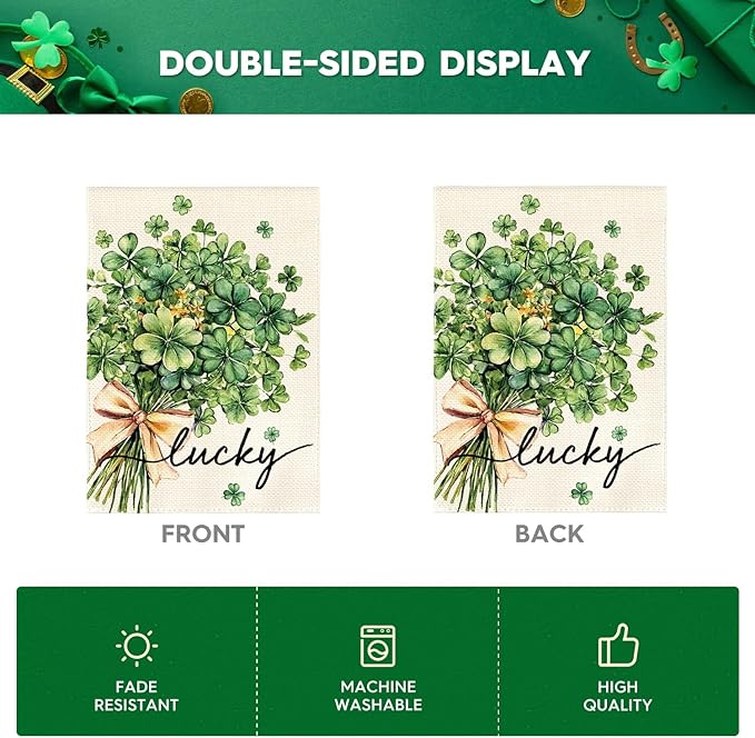 AVOIN colorlife St Patricks Day House Flag 28x40 Inch Double Sided Outside, Floral Lucky Shamrocks Clovers Yard Outdoor Flag