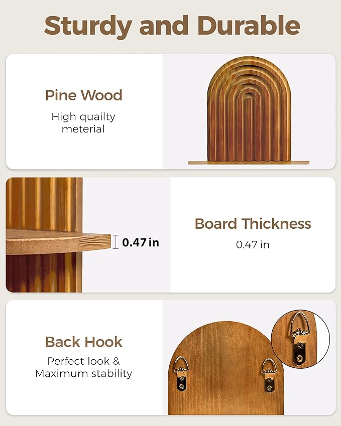 Bamworld Boho Wall Decor 2pcs Plant Wall Shelf, Mid Century Modern Decor Hanging Plant Shelf, 2-Tier Wooden Floating Shelves for Home, Bathroom Bedroom Living Room Holding Planter Decoration Natural