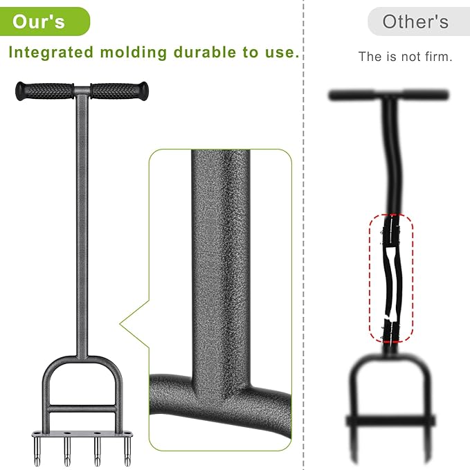 Dolibest Lawn Coring Aerator, 4 Stainless Steel Corer Plug Aerator Tool with Soft Rubber Grip, Manual Grass Aerating Tool, Garden Tool & Cleaning Hand Tool for Loosening Soil and Improving Lawn Health
