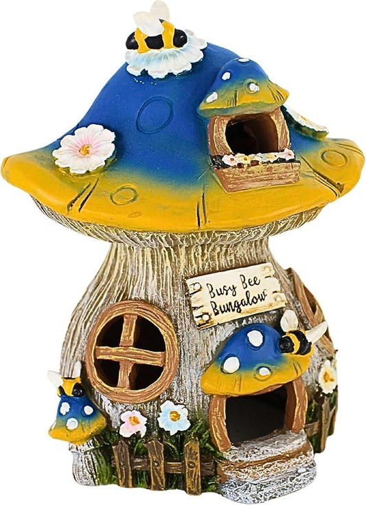 Roman Busy Bee Bungalow Mushroom House Statue, 8.75-inch Height, Resin, Home, Garden, Outdoor