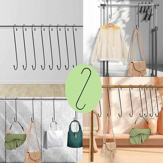 8 Pack Large S Hooks for Hanging Heavy Duty 8 Inch Long S Hooks for Hanging Plants Steel Metal Hanger Black Extension Hook for Closet Hanging Jeans Clothes Bird Feeders Garden Indoor Outdoor