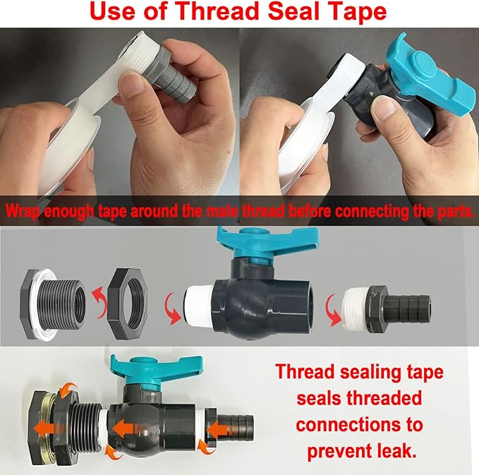 Rain Barrel Spigot PVC Faucet Kit with Bulkhead Fitting, Ball Valve, Garden Hose Barb Adapter, Pipe Clamps, Thread Seal Tape (for 12.5mm ID Hose)
